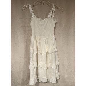 Lulus Super Sweet White Smocked Ruffled Tie-Back Mini Dress Women’s Xs